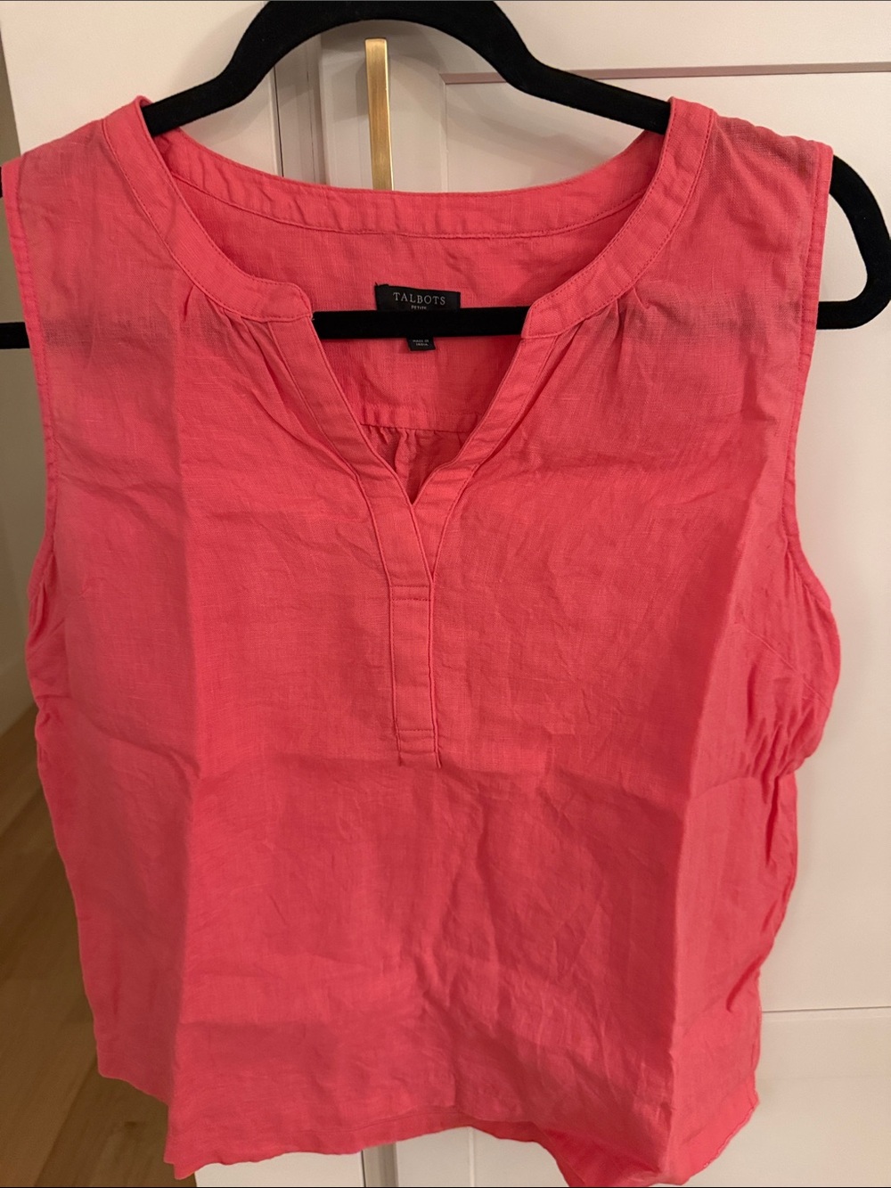 Talbots Pink Coral Sleeveless Linen Split-Neck Tank
